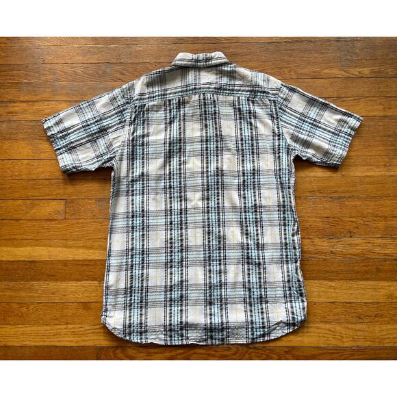 TIMBERLAND Textured Brown/Blue Plaid Button Down Shirt sz M - Picture 7 of 10